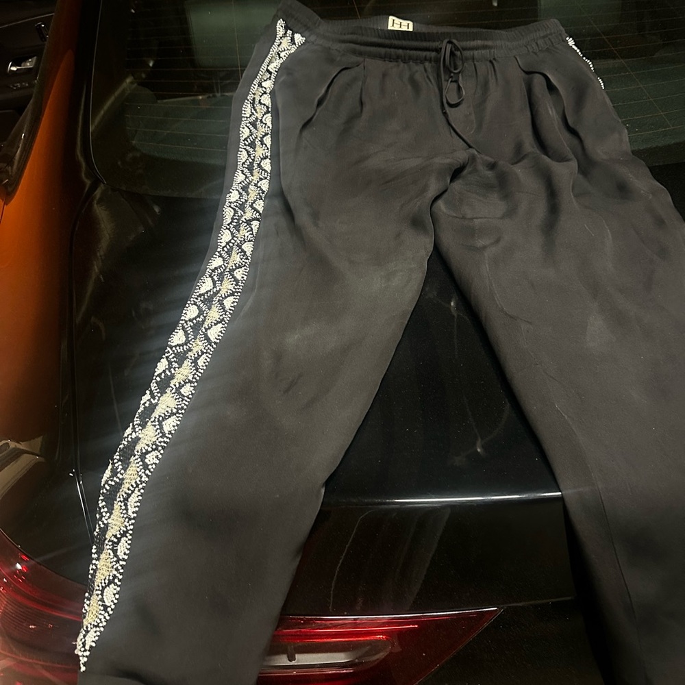 Haute Hippie Black Ankle Pants with White Pattern